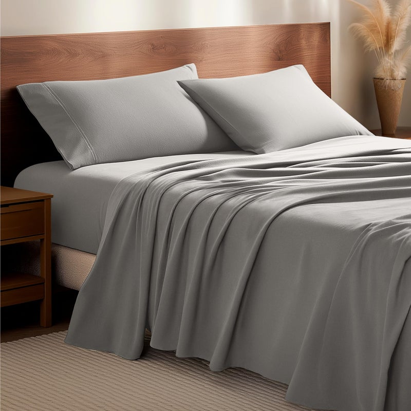 Bare Home Flannel Sheet Set 100% Cotton, Velvety Soft Heavyweight - Double Brushed Flannel - Deep Pocket (Split King, Light Grey) - Image 1
